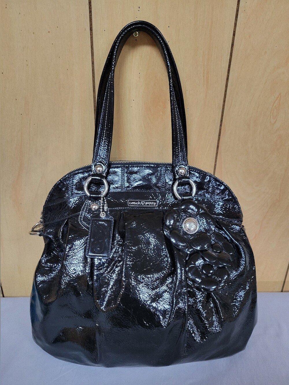 Coach Poppy Patent Leather 3D Floral Decal Bag